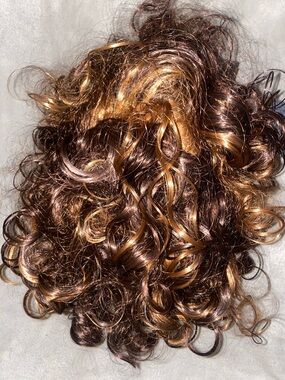 Brown with Golden Highlights Curly Hairpiece - Women's Accent